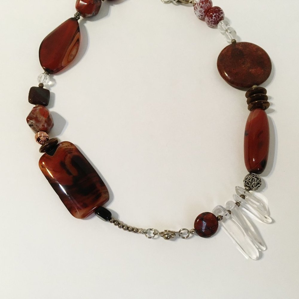 Red Gemstone Necklace Chunky Jasper Obsidian Crystal Unique Beaded Adjustable